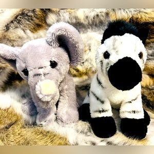 Elephant &Zebra Floppy Ears Tucks Trunks Soft Plush Stuff Animals (2) preowned